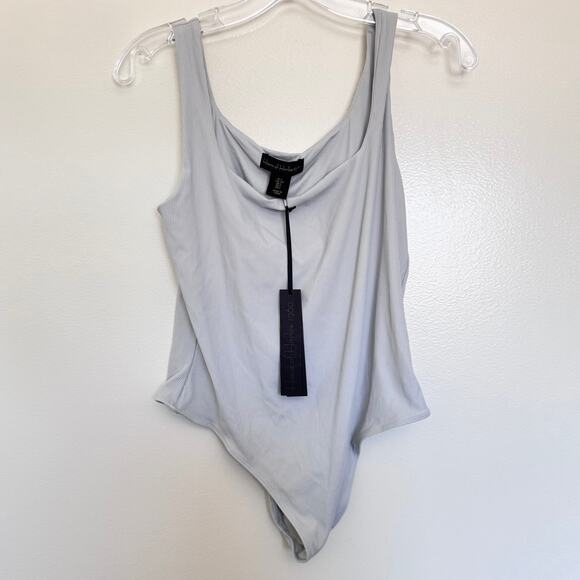 NWT House of Harlow Square Neck Ribbed Bodysuit in Light Grey Size Large - Picture 1 of 3
